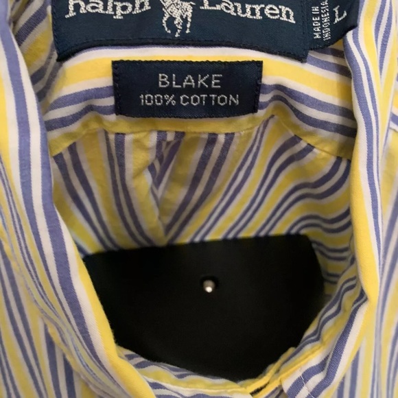 Yellow Striped Ralph Lauren Polo Button Down Large - Picture 4 of 6